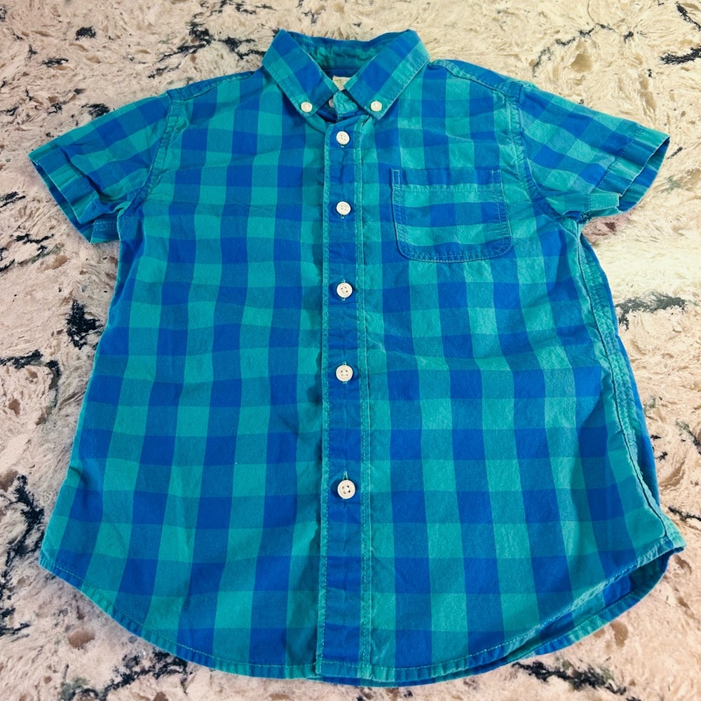 J. Crew Crewcuts Blue and Teal Gingham Plaid Casual Dress Shirt